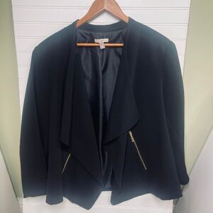 Asymmetrical Large Flare Fold Panel Collar w/Gold Zipper Blazer Jacket Size 3X